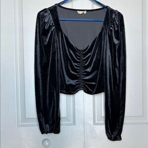 Meraki Blue shimmering Velvet Ruched Blouse